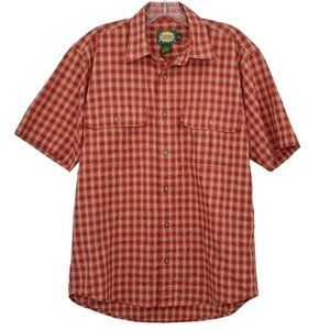Cabela’s Red Orange Plaid Button Up Shirt Men’s Casual Short Sleeve Sz S